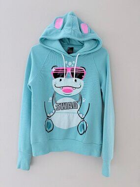 SWS BLUE WITH PINK & SILVER HOODED HOODIE SWEATSHIRT - SWAG - JUNIOR SIZE LARGE